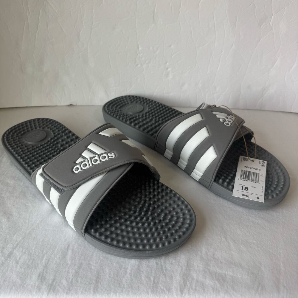 NIB Adidas Adissage Post Workout Massage Slides Men's Size 18 Gray Adjustable‎